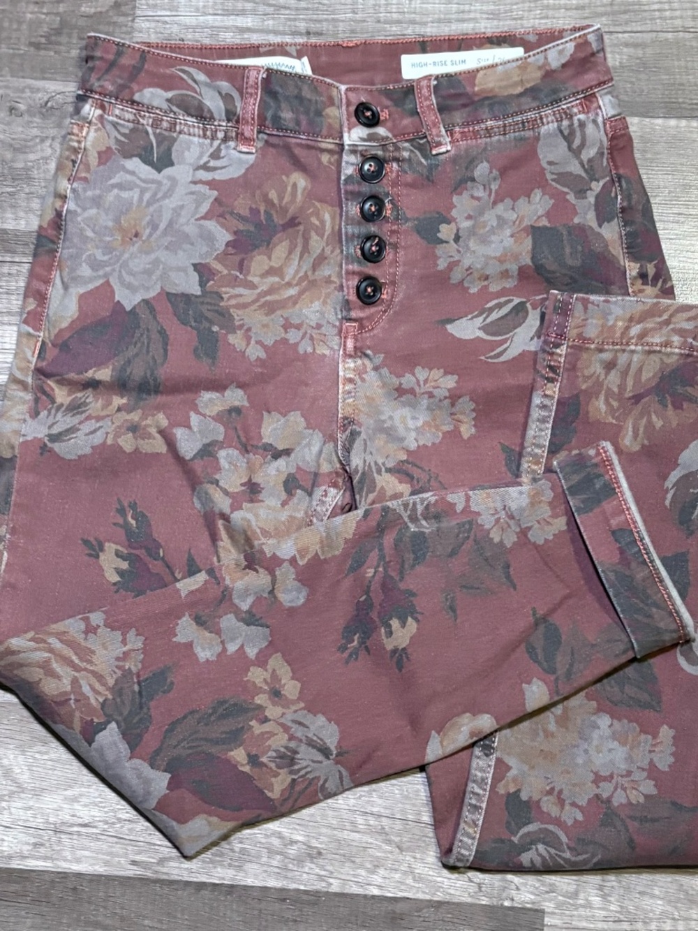 Pilcro Anthropologie Floral High Rise Slim Jeans Size 26  Button Fly Boho